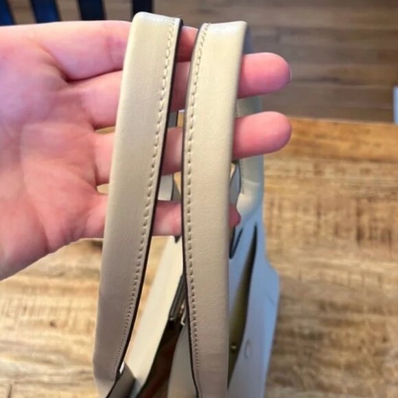 Banana Republic Leather Large East-West Tote Taupe With Lime Interior L/N - Picture 5 of 12